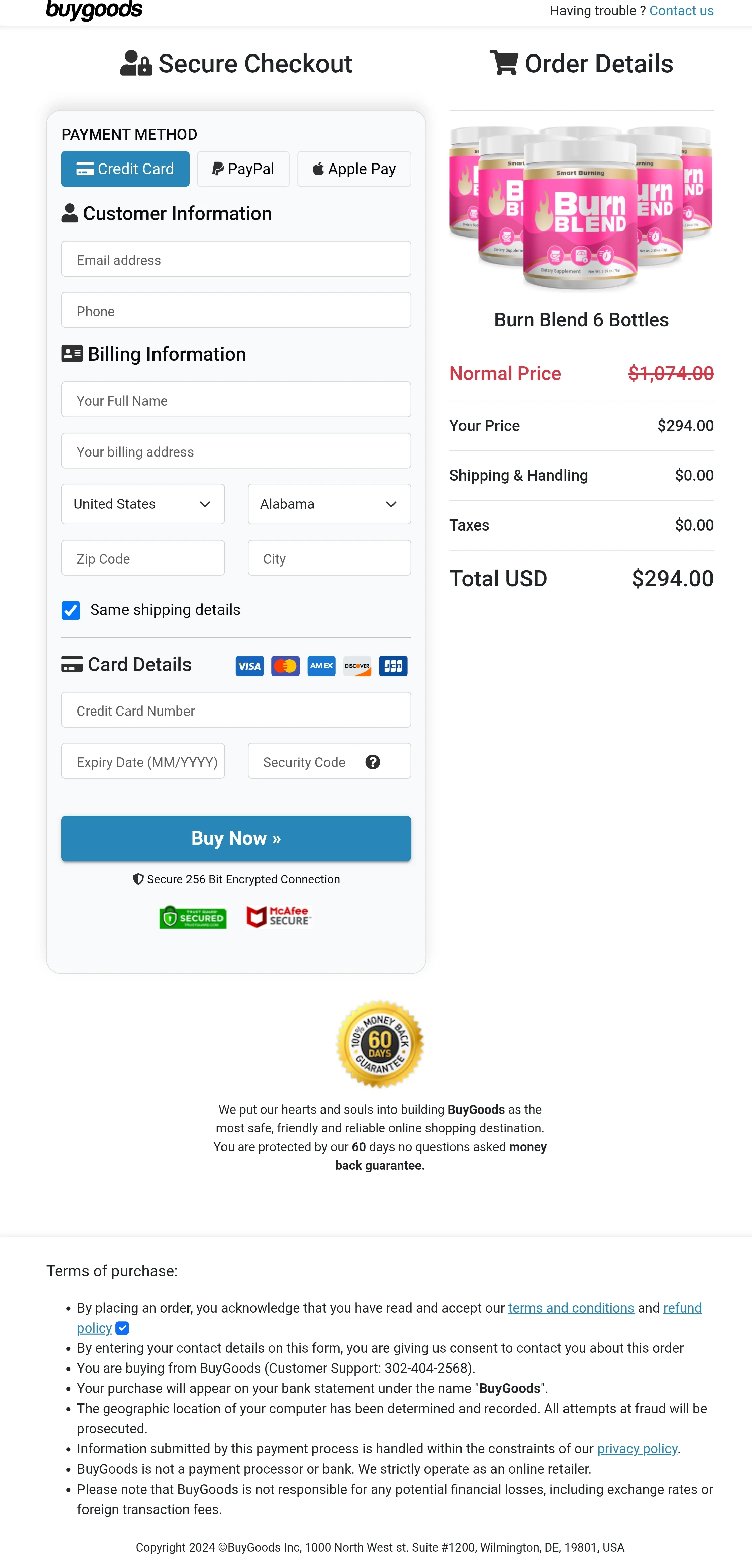 BurnBlend order form